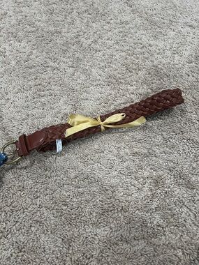 Braided Brown Leather Belt with Gold Bow Accent